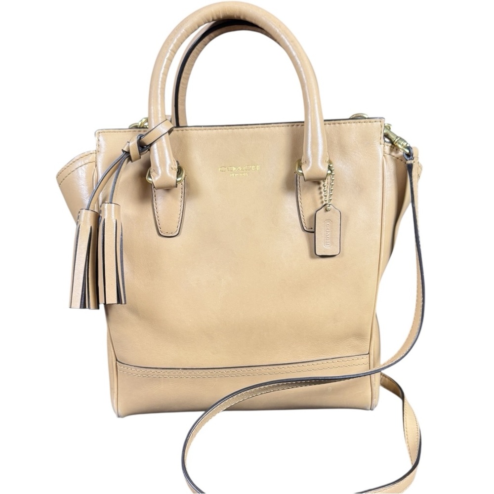 EUC Coach 2way Legacy Mini Tote Crossbody Beige Tan Leather Bag